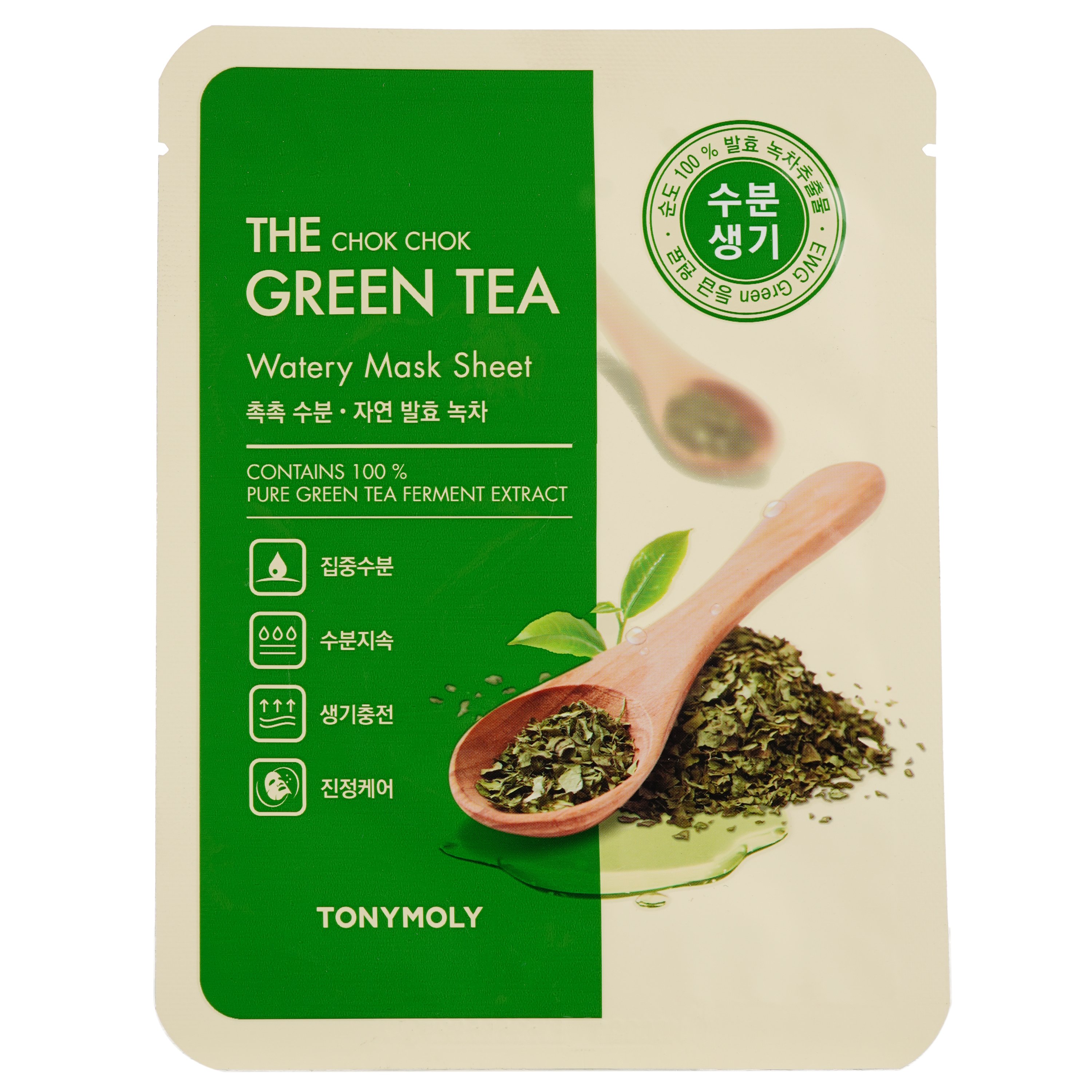 Маска тканинна для обличчя Tony Moly The Chok Chok Green Tea Watery Зелений чай, 20 г - фото 1