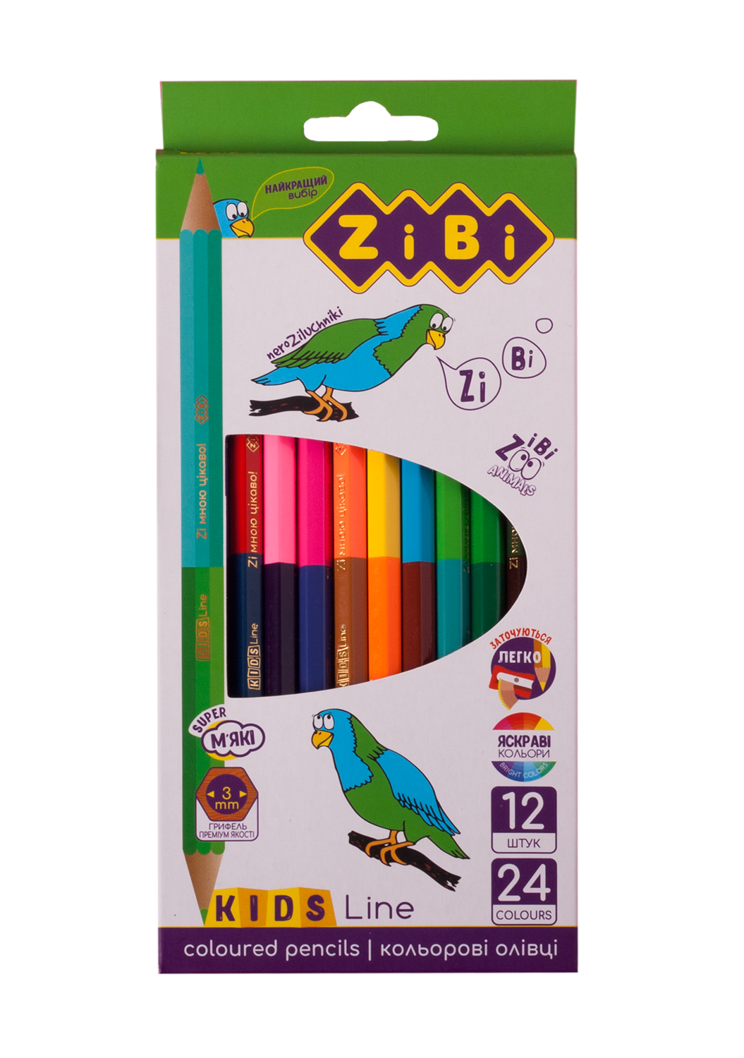 Олівці кольорові ZiBi Double Kids Line, 12 шт., 24 кольору (ZB.2463) - фото 1
