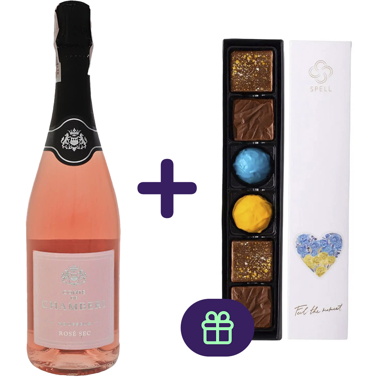 Вино ігристе Comte de Chamberi Rose рожеве сухе 10.5% 0.75 л + Набір шоколадних цукерок Spell Серденько 76 г - фото 2