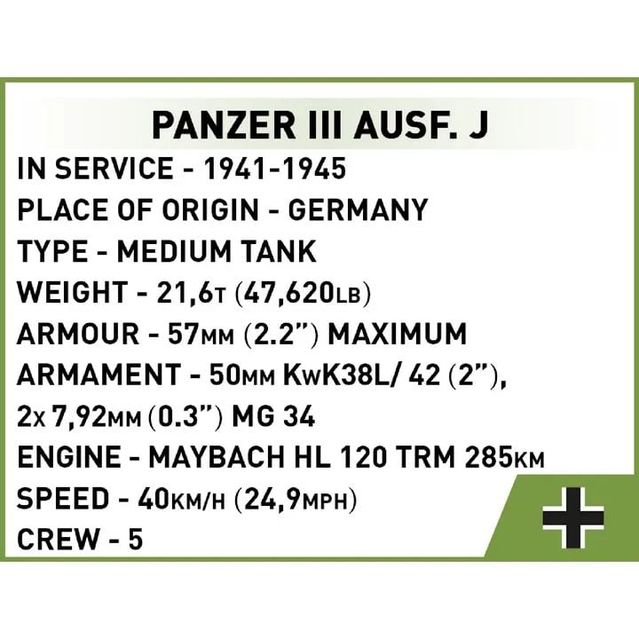 Конструктор Cobi Друга світова війна Танк Panzer III, 292 деталі (COBI-2712) - фото 7