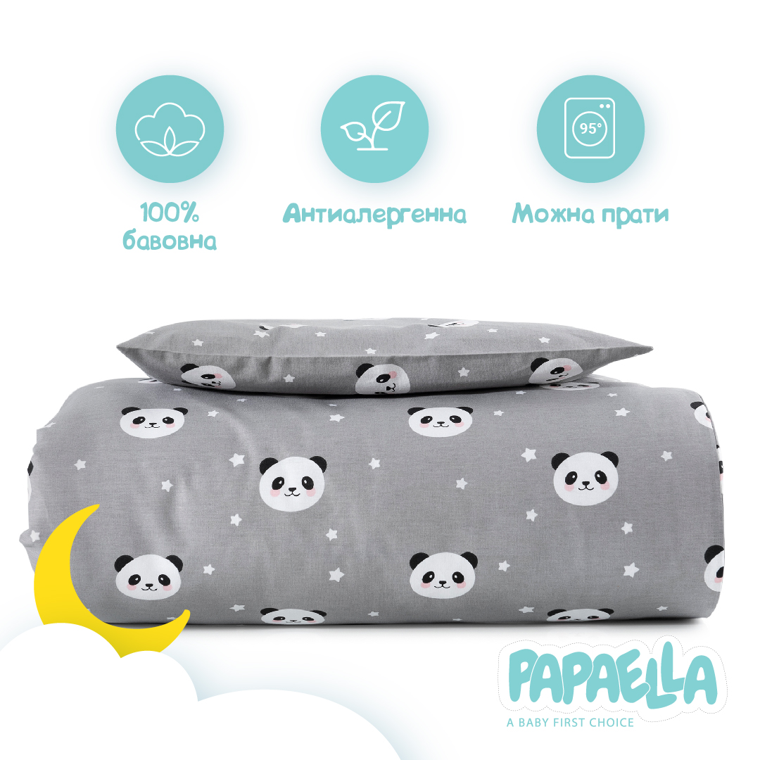 Комплект постільної білизни для немовлят в ліжечко Papaella Панда, сірий, 135х100 см (8-33346) - фото 4