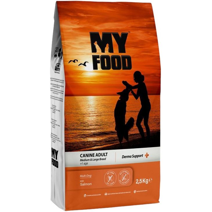 Сухой корм для взрослых собак средних и крупных пород My Food Canine Adult Derma Support Суперпремиум с лососем 2.5 кг - фото 1