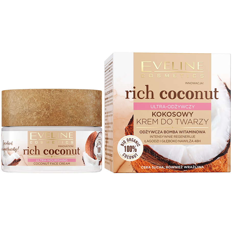 Мультипоживний кокосовий крем для обличчя Eveline Rich Coconut, 50 мл - фото 2