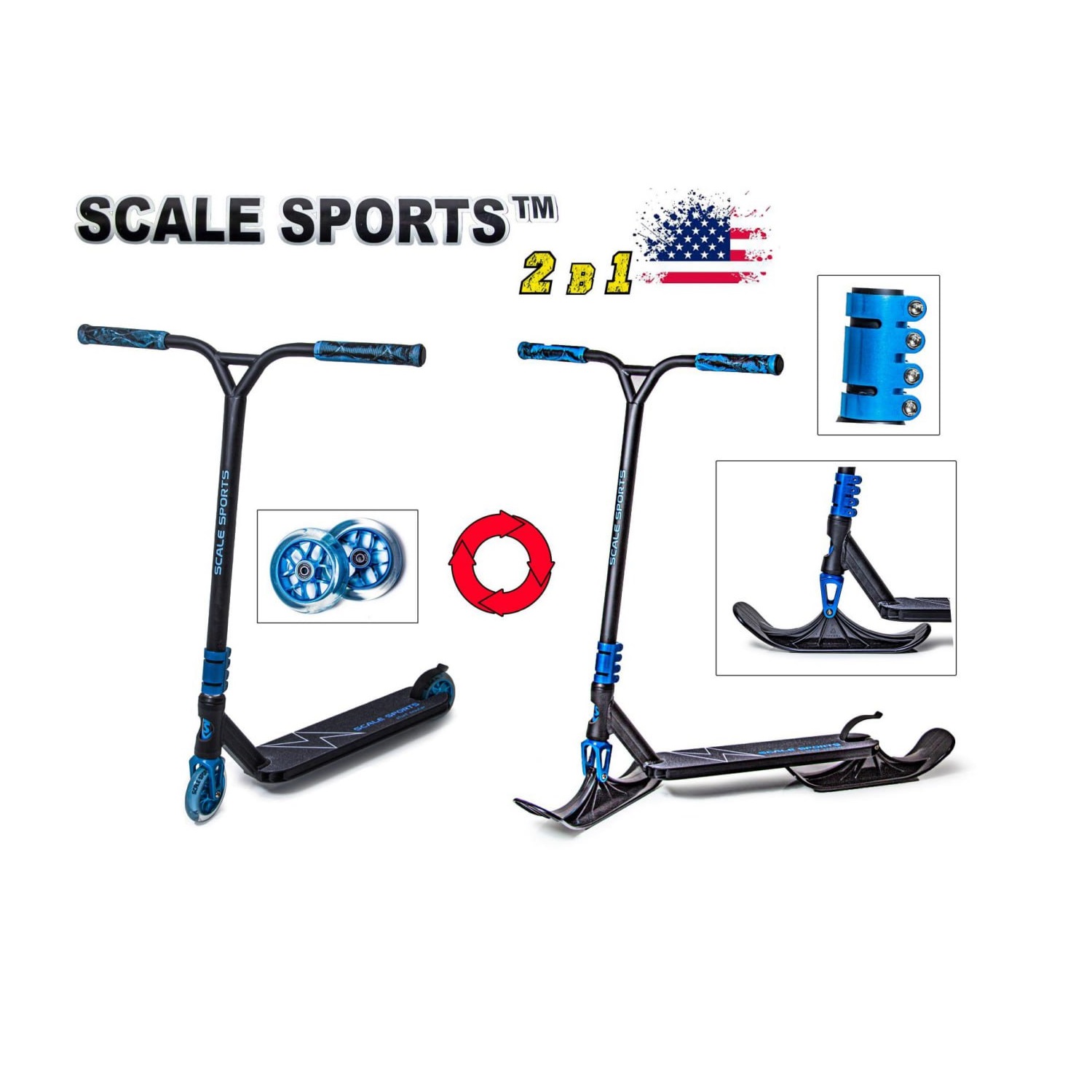 Самокат трюковый - снегокат 2 в 1 Scale Sports 85х49 см Синий 000283534 - фото 2