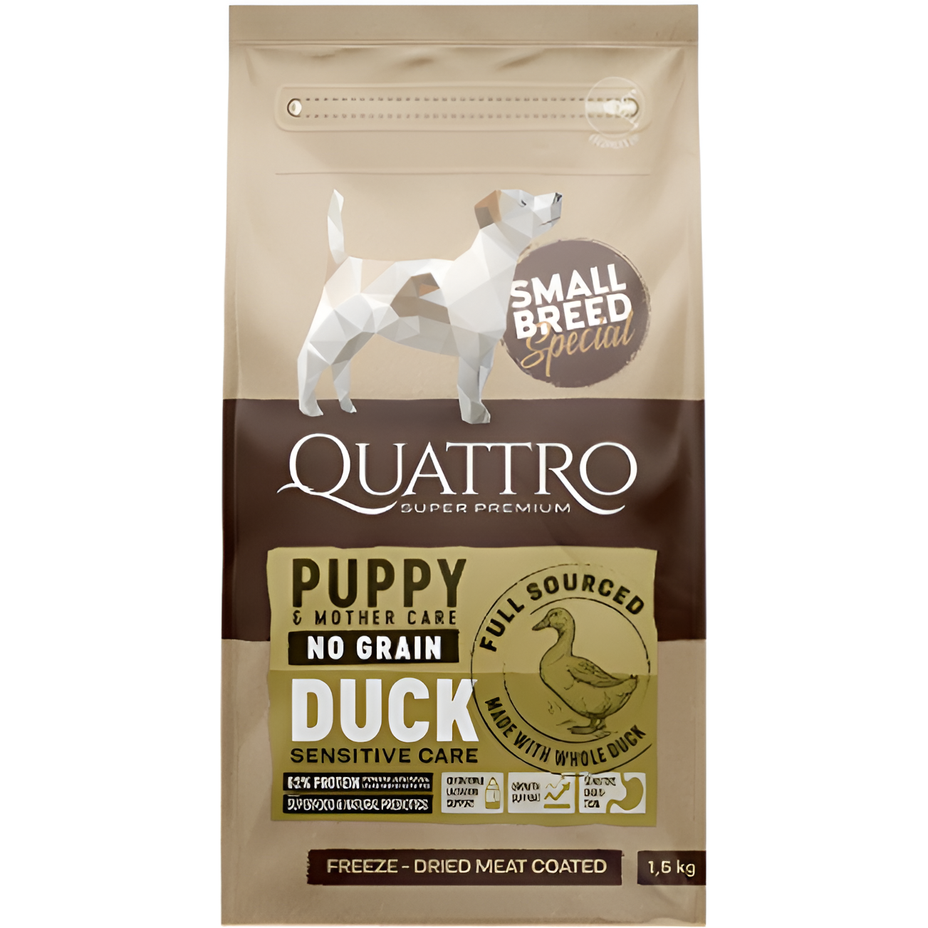 Сухий корм Quattro Puppy Duck Small Breed для цуценят, вагітних та лактуючих самок дрібних порід з качкою 7 кг - фото 1