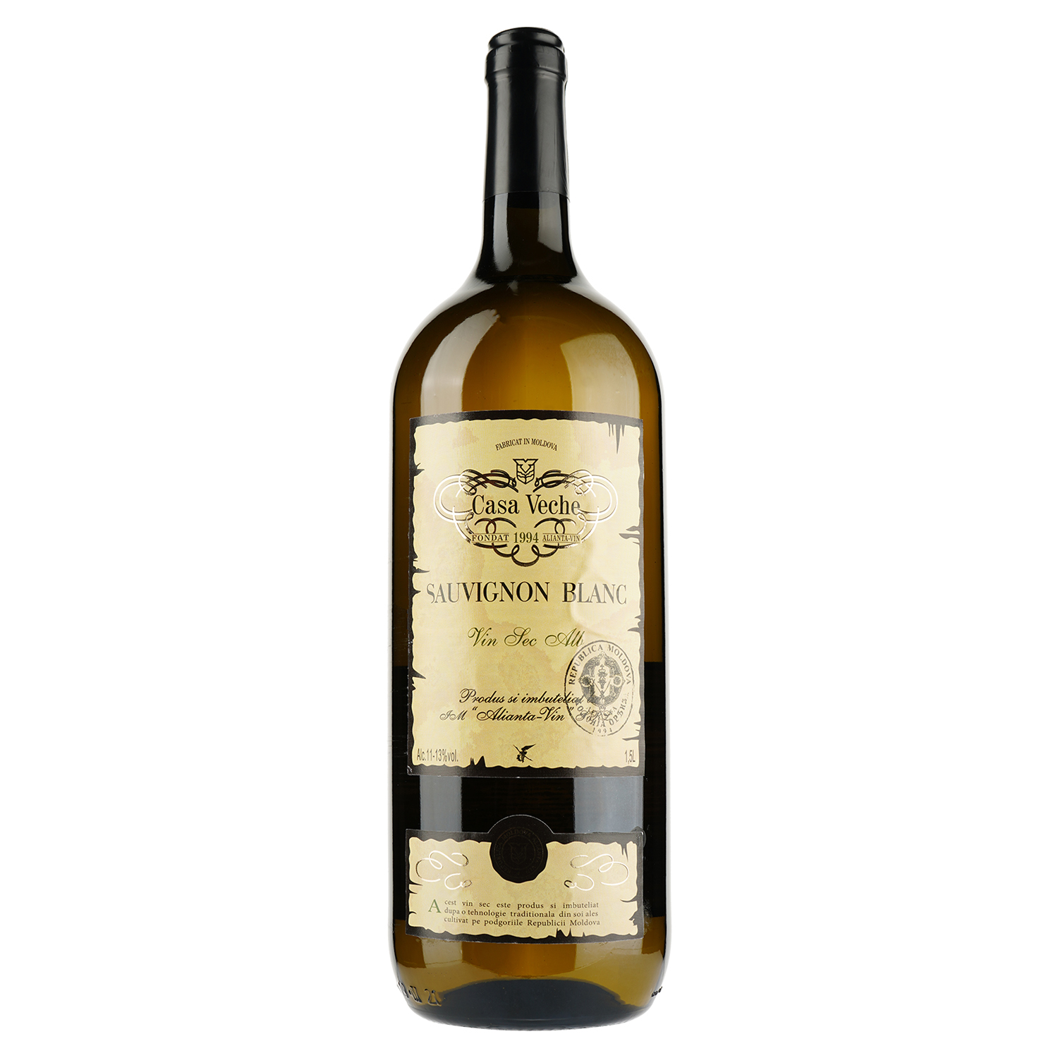 Вино Alianta vin Casa Veche Sauvignon Blanc, белое, сухое, 10-12%, 1,5 л - фото 1