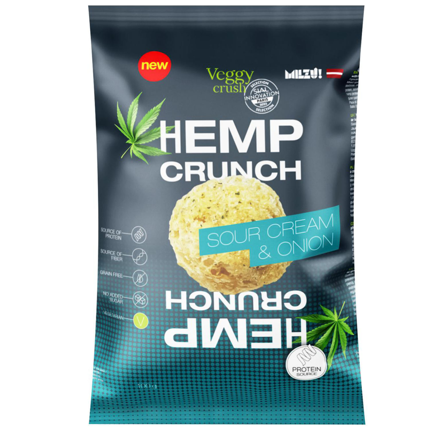 Кранчи Milzu Veggy Crush Hemp Crunch Sour Cream & Onion со вкусом сметаны и лука 100 г - фото 1