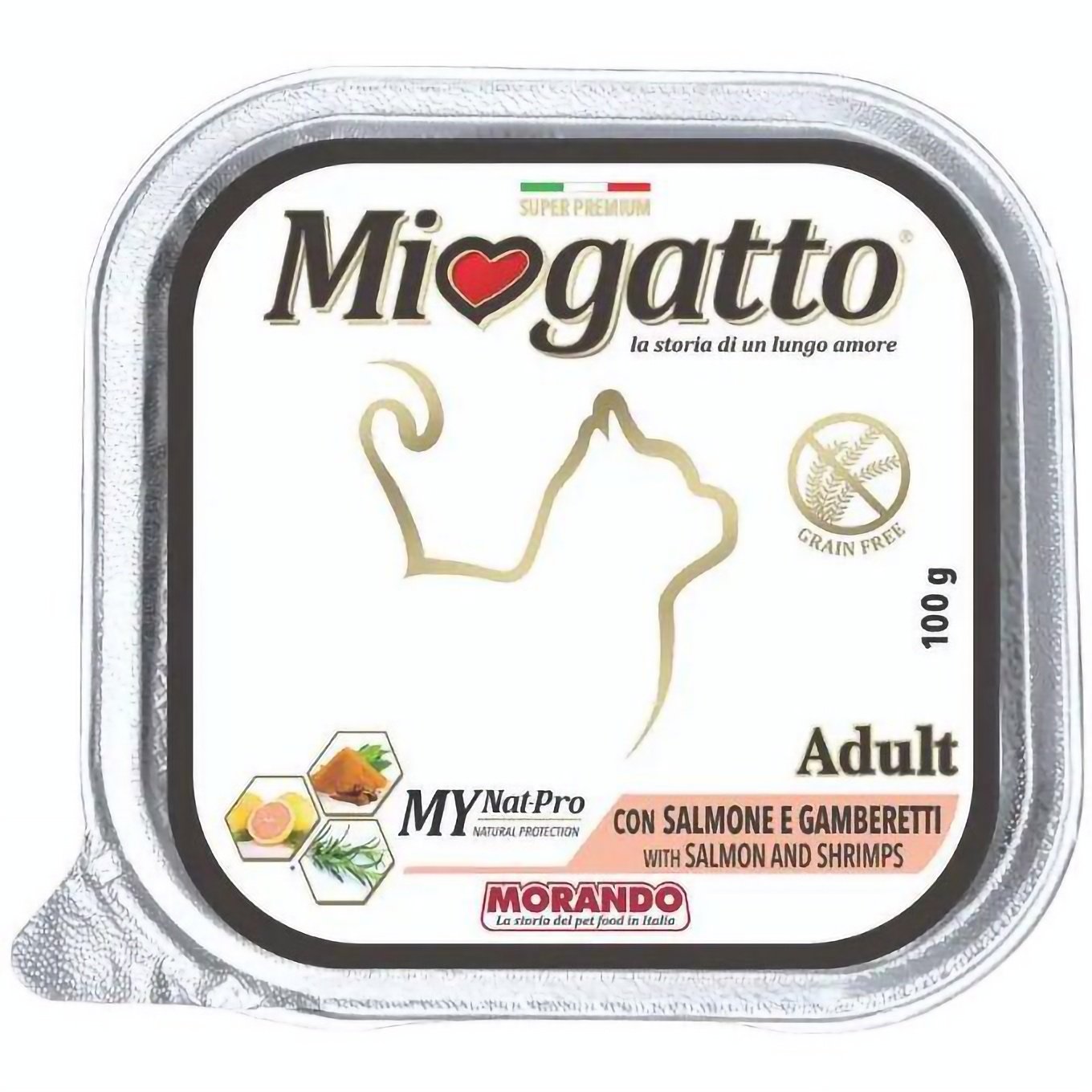 Беззерновые консервы для кошек Morando MioGatto, с лососем и креветками, 100 г - фото 1