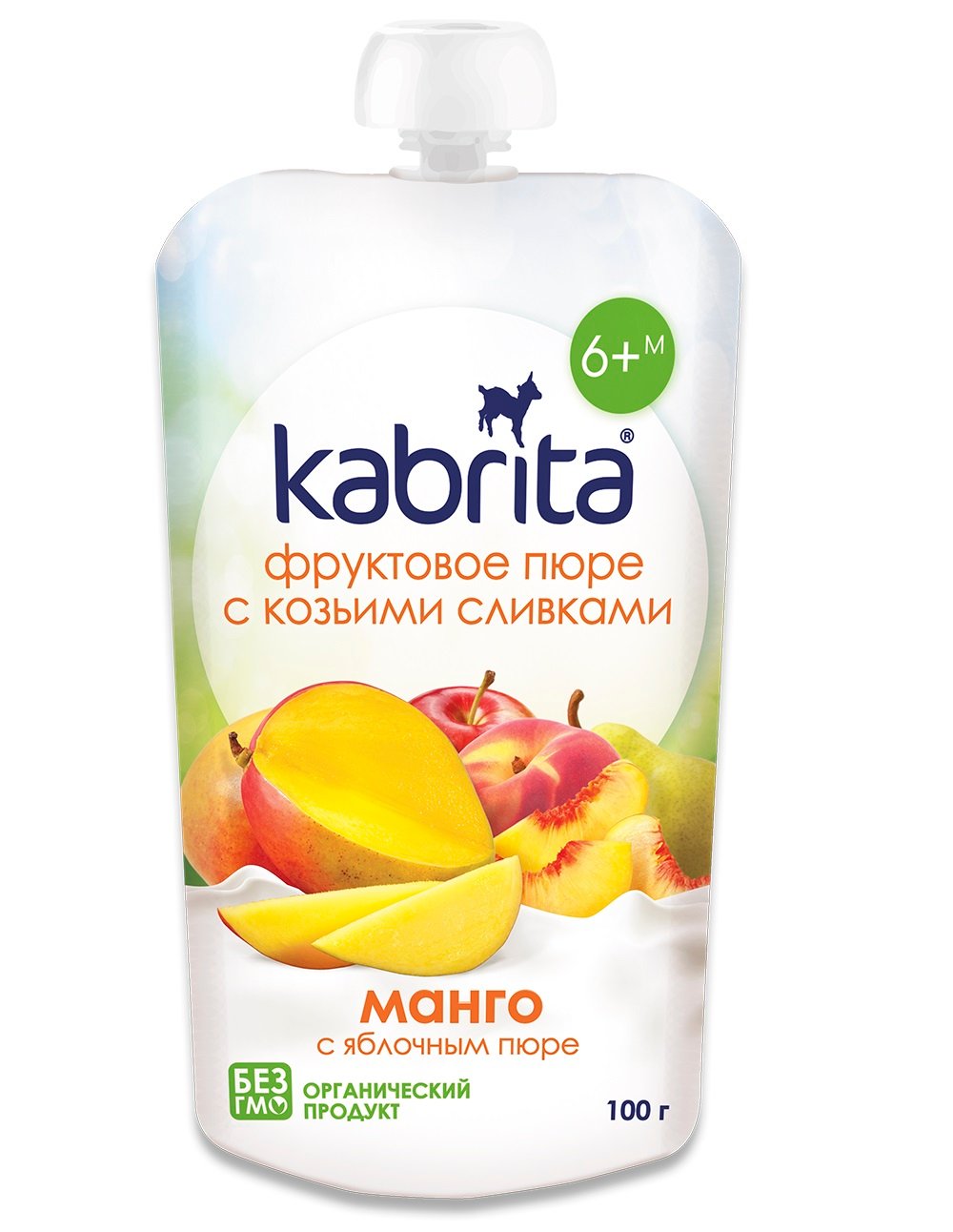 Пюре Kabrita Pouch Манго з яблучним пюре і козячими вершками, 100 г - фото 1