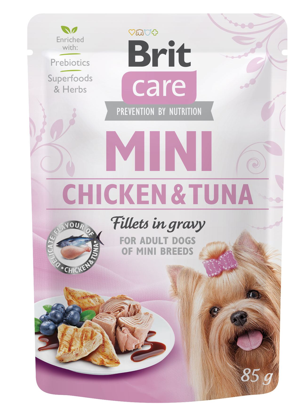 Беззерновой влажный корм для собак миниатюрных пород Brit Care Mini pouch, курица и тунец в соусе, 85 г - фото 1