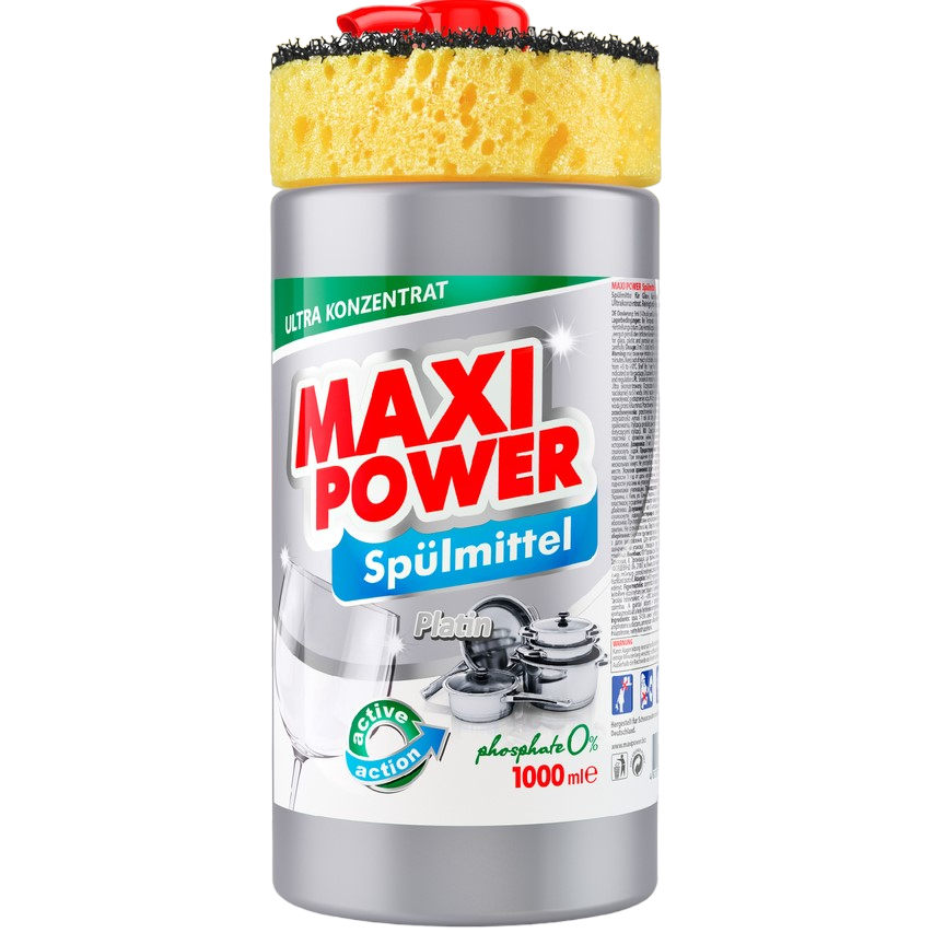 Средство для мытья посуды Maxi Power Платинум с губкой, 1 л - фото 1