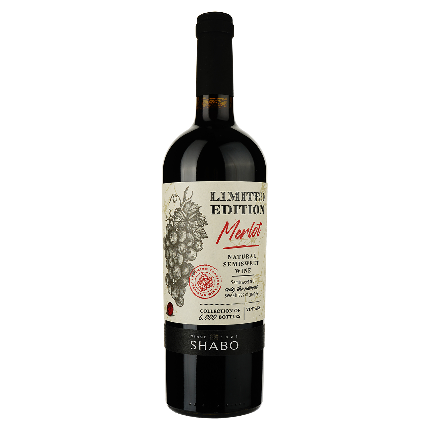 Вино Shabo Limited Edition Мерло, червоне, напівсолодке, 10,8%, 0,75 л - фото 1