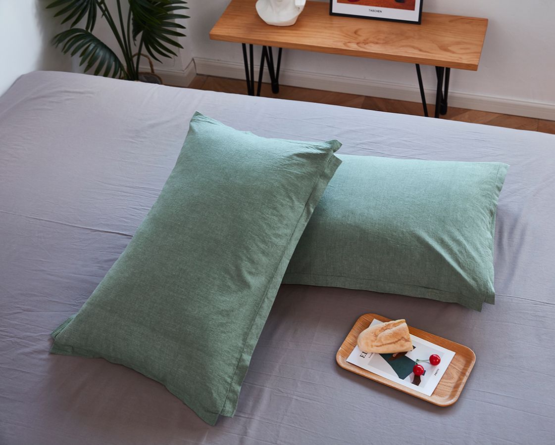 Комплект постельного белья Love You, вареный хлопок, семейный, зеленый с серым (63014) - фото 3