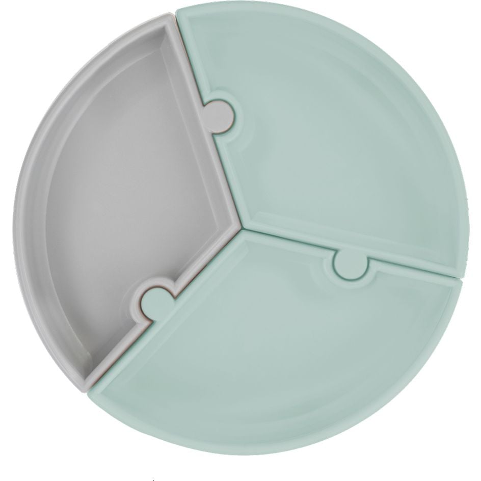 Тарелка секционная MinikOiOi Puzzle River Green/Powder Grey, на присоске, силиконовая (101050055) - фото 1