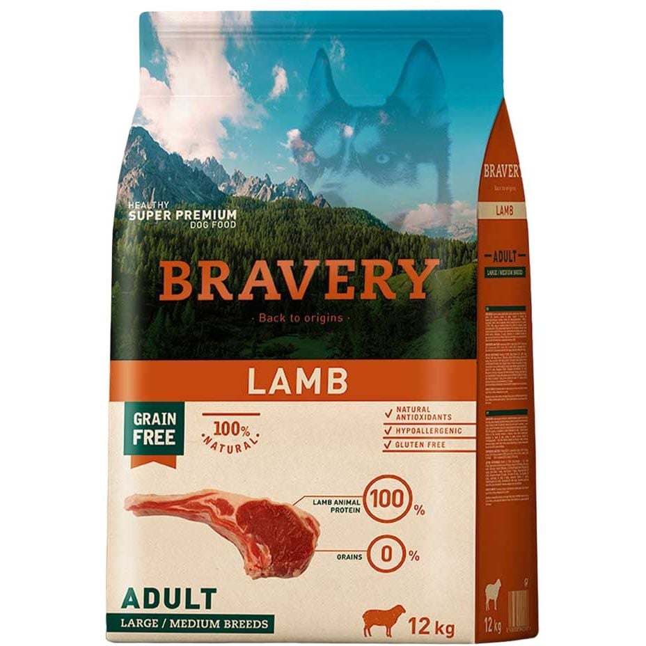 Сухой корм для взрослых собак средних и больших пород Bravery Lamb Large Medium Adult, с ягненком, 12 кг (317) - фото 1