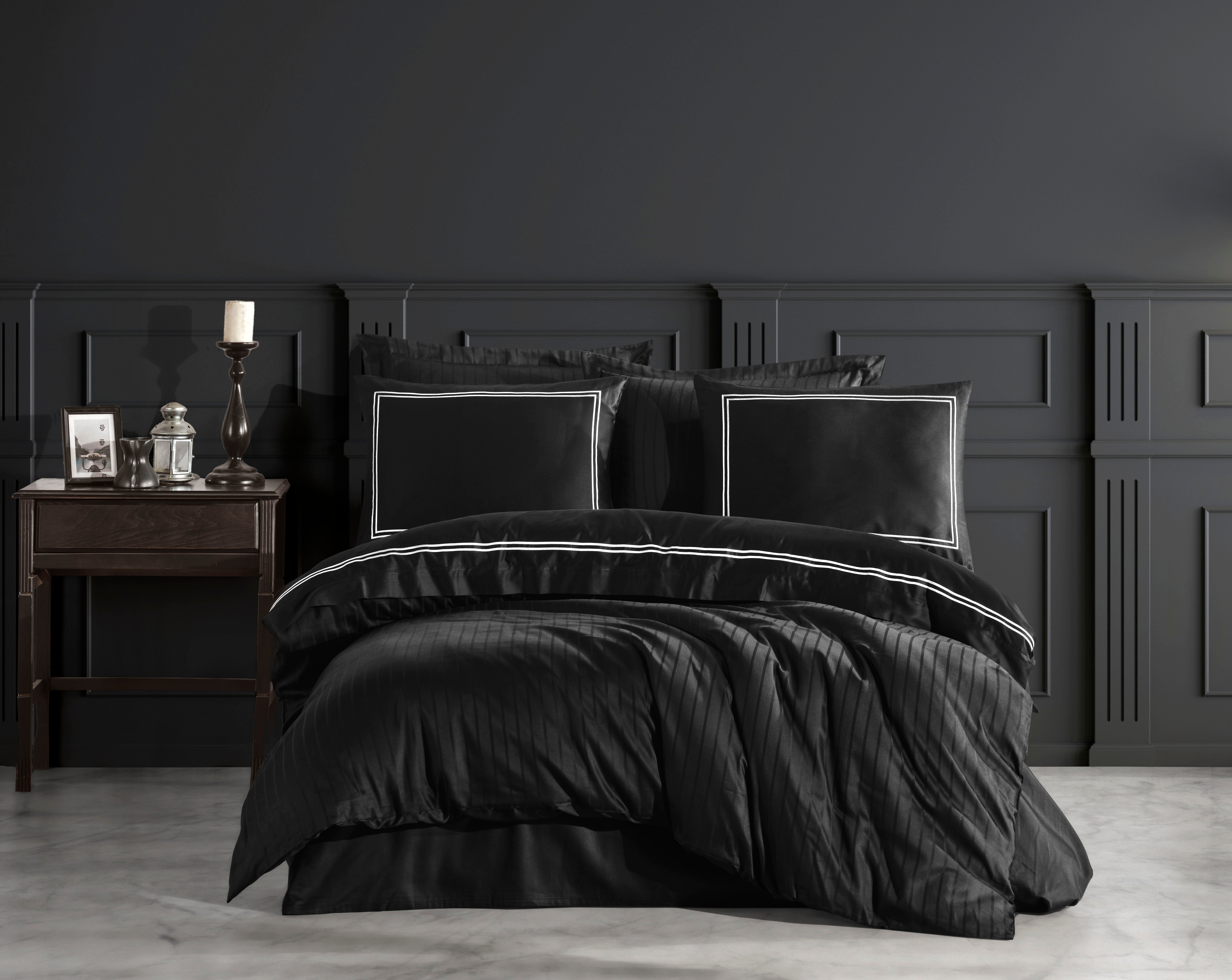 Комплект постельного белья Dantela Vita Imge siyah сатин с вышивкой евро черный (svt-2000022321488) - фото 1