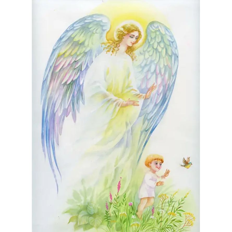 Алмазна мозаїка Чарівна мозаїка ікона Ангел охоронець для хлопчика зі стразами на підрамнику 40х50 см (1763484118.0) - фото 1