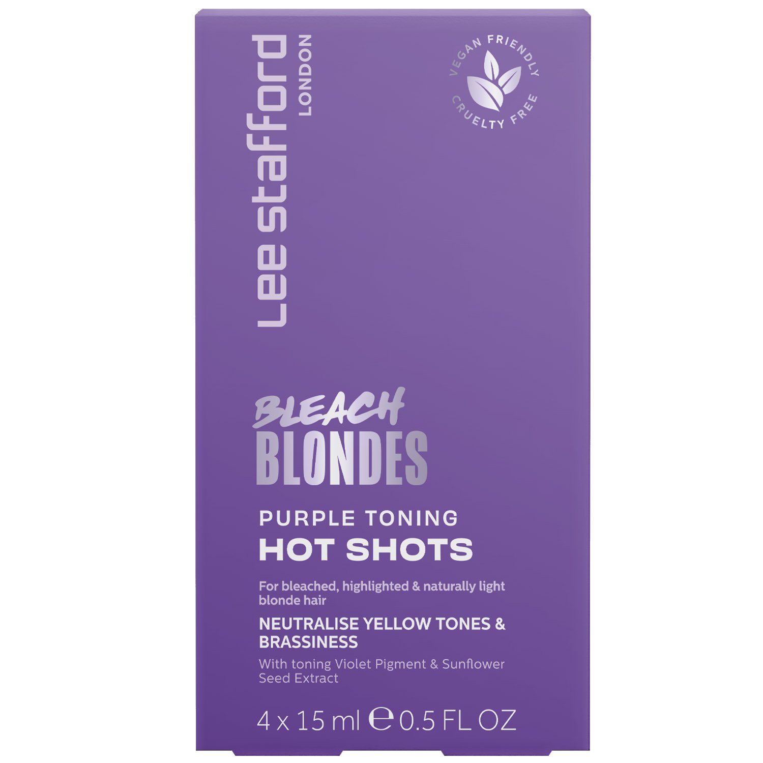 Ампулы для осветленных волос Lee Stafford Bleach Blondes Purple Toning Hot Shots тонирующие 4 шт. х 15 мл - фото 1