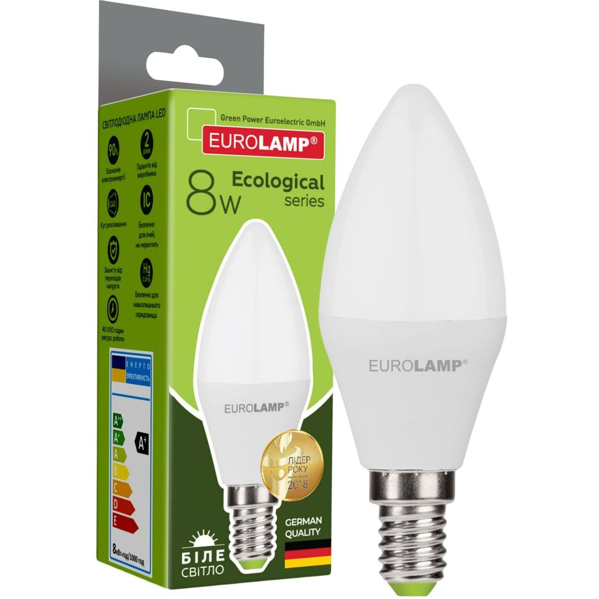 Світлодіодна лампа Eurolamp LED Ecological Series, CL 8W, E14 4000K (50) (LED-CL-08144(P)) - фото 1