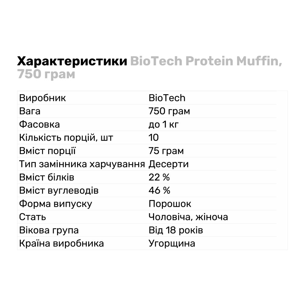 Протеїновий кекс BioTech USA Protein Muffin Білий шоколад 750 г - фото 4