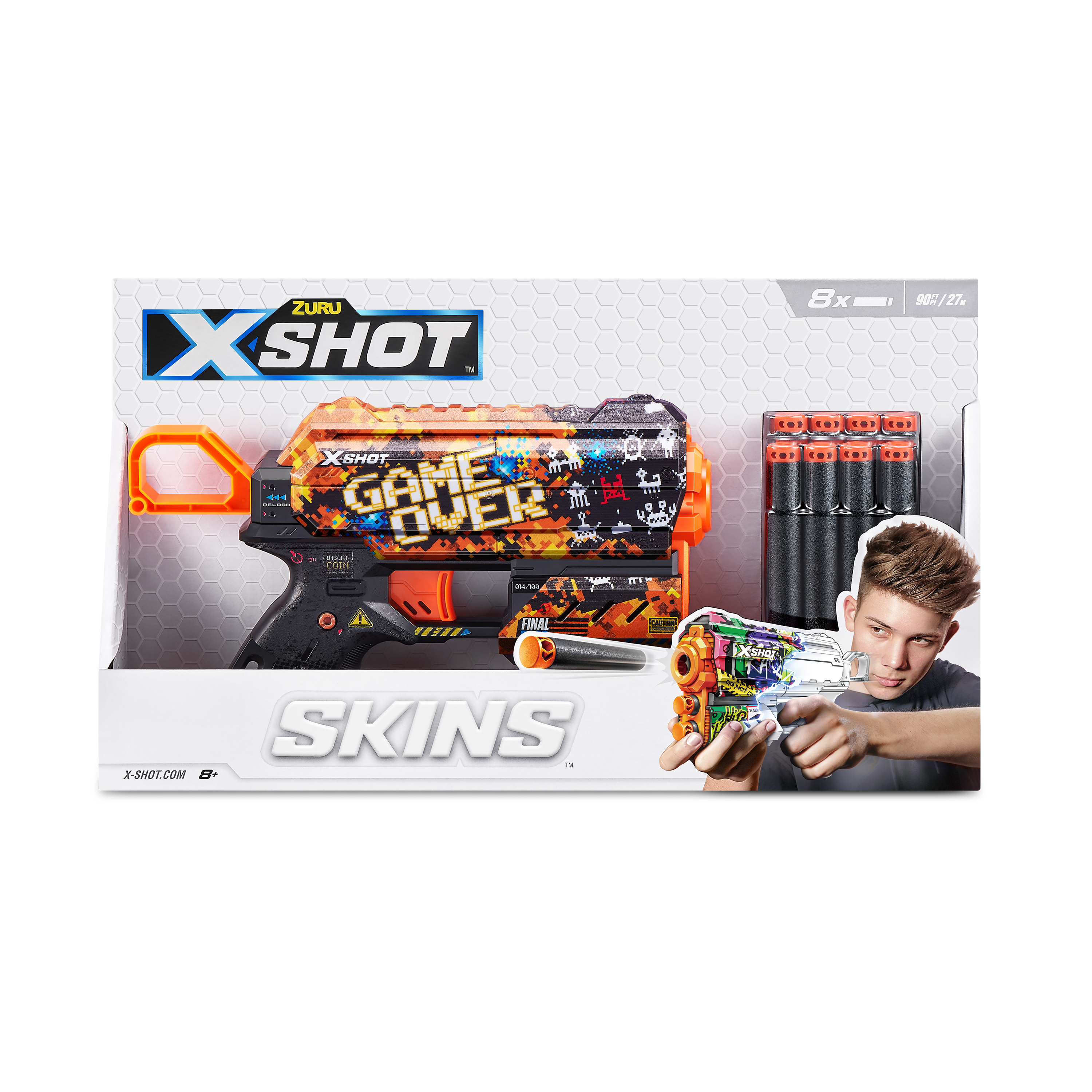 Скорострельный бластер Zuru X-Shot Skins Flux Game Over, 8 патронов (36516E) - фото 6