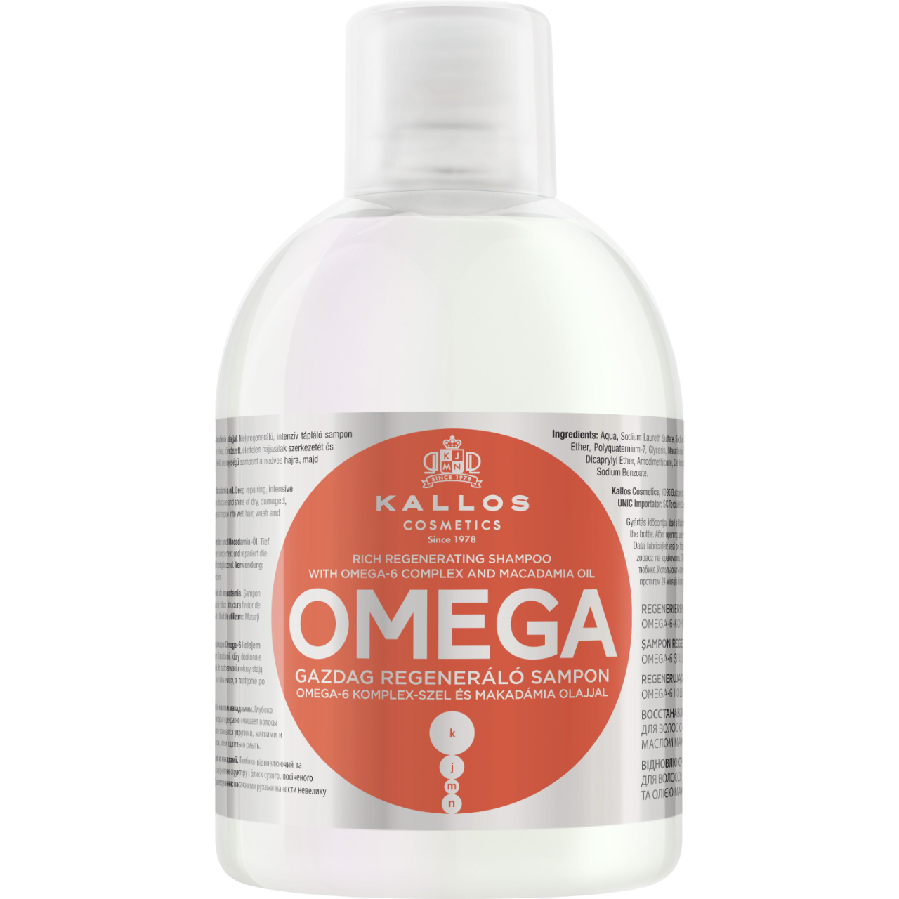 Шампунь для волос Kallos Cosmetics KJMN Omega восстанавливающий с комплексом Омега-6, 1 л - фото 1