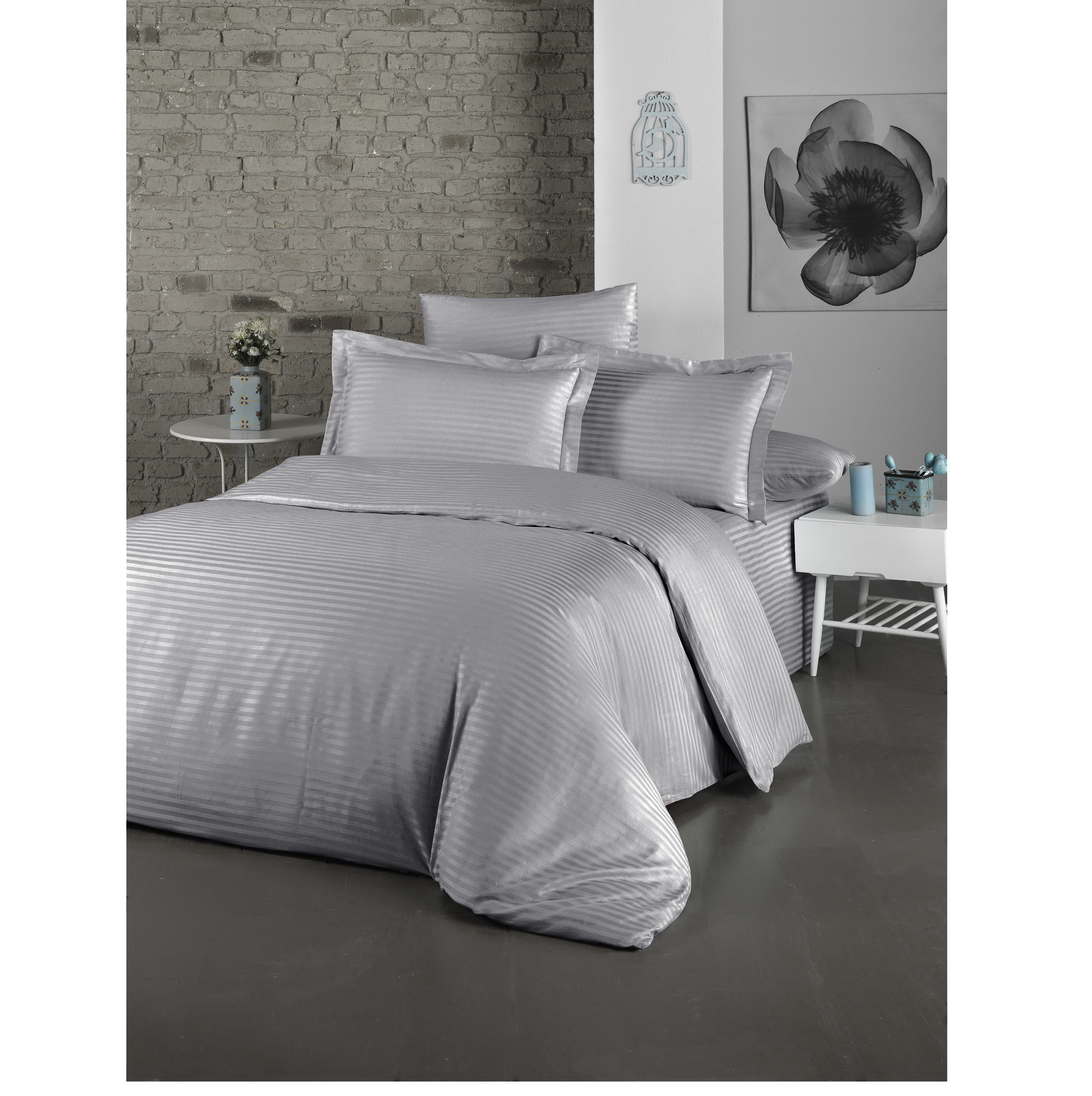 Комплект постільної білизни LightHouse Exclusive Sateen Stripe Lux, сатин, євростандарт, 220x200 см, сірий (2200000550255) - фото 1