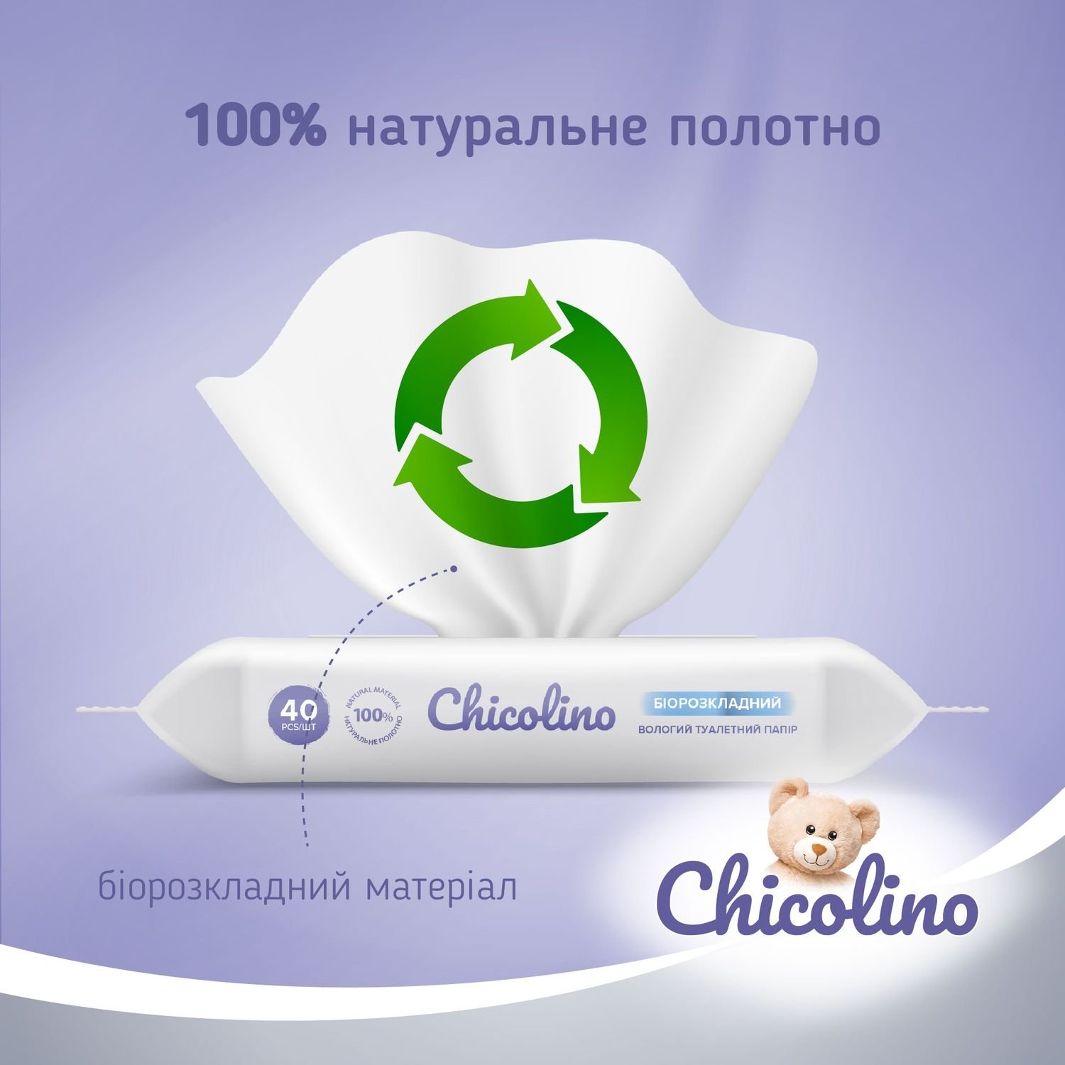 Набор биоразлагаемой влажной туалетной бумаги Chicolino для детей и взрослых, 640 шт. (16 уп. по 40 шт.) - фото 3