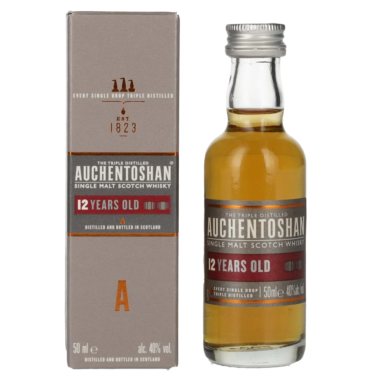 Виски Auchentoshan Single Malt Scotch Whisky 12 лет, в подарочной упаковке, 40%, 0,05 л - фото 1