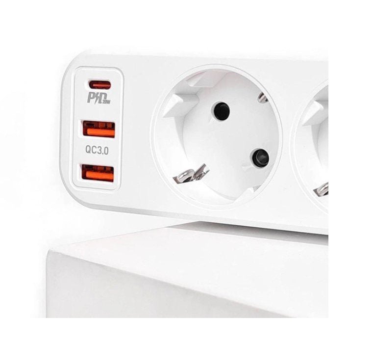 Сетевой фильтр удлинитель Hoco NS-1 4000W 4 розетки Type-C PD20W + 2 USB 18W White - фото 6