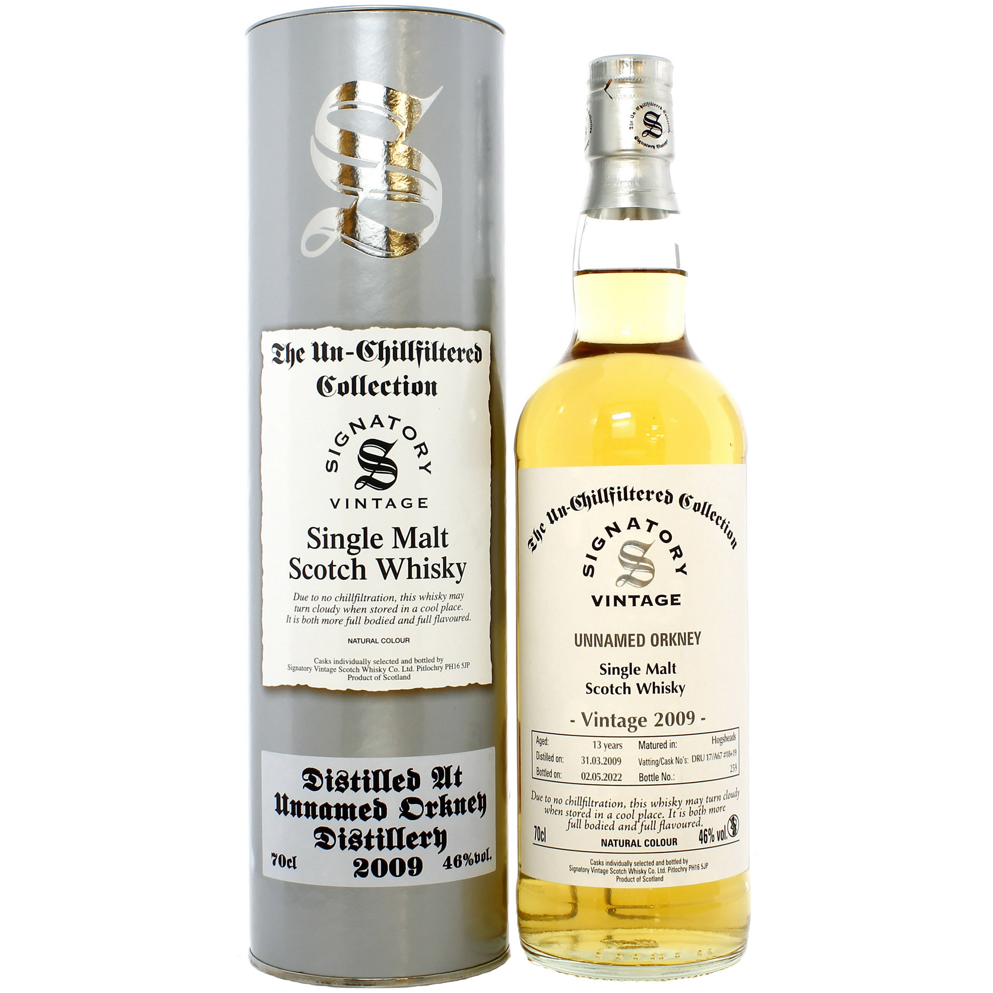 Виски Signatory Vintage Unnamed Orkney 13 yo Unchillfiltered Single Malt Scotch Whisky 46% 0.7 л у тубусе - фото 1