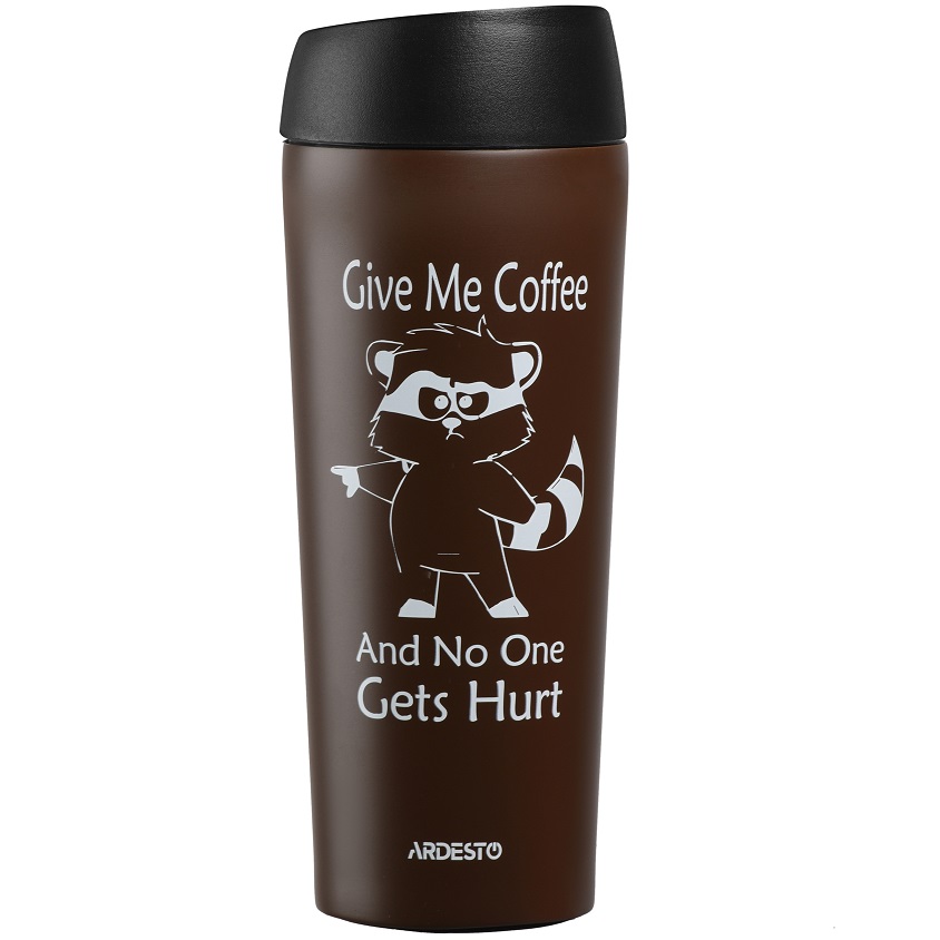 Термокружка Ardesto Coffee time Raccoon, 450 мл, коричневий (AR2645DML) - фото 1