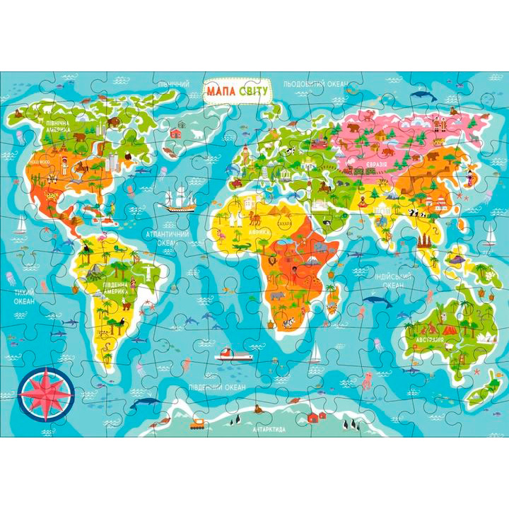 Пазл DoDo Карта Мира, украинский язык, 100 элементов (300110/ 100110) - фото 3