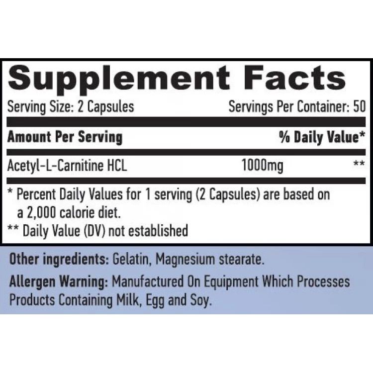 Харчова добавка Л-карнітин Ацетил Haya Labs Acetyl L-Carnitine 1000 мг 100 капсул - фото 3