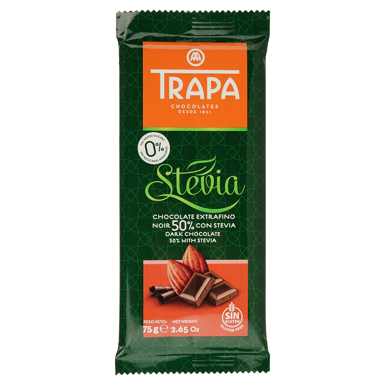 Шоколад черный Trapa Stevia, 75 г - фото 1