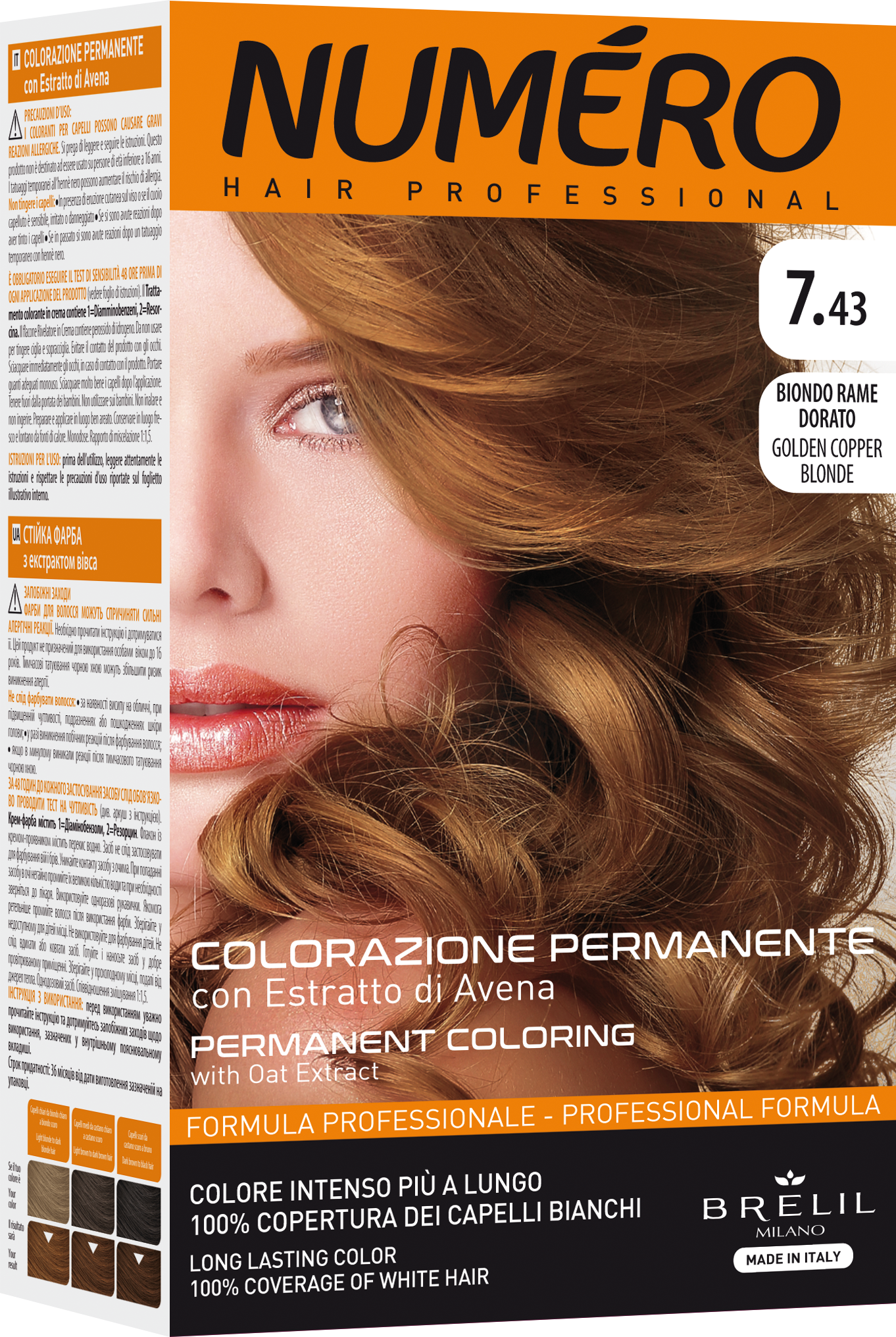 Краска для волос Numero Hair Professional Golden copper blonde, тон 7.43 (Медно-золотистый блонд), 140 мл - фото 1