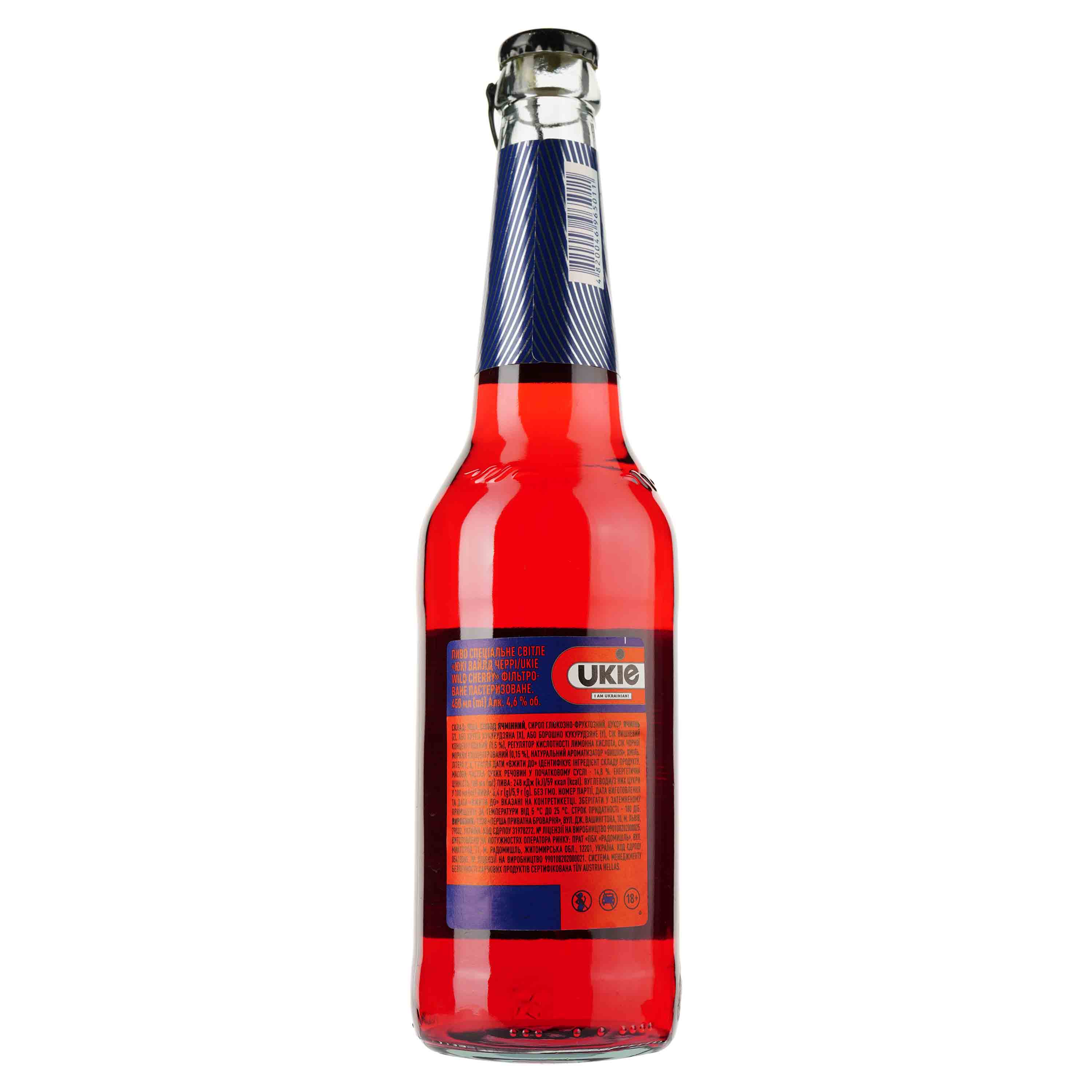 Пиво Ukie Wild Cherry, светлое, 4,6%, 0,45 л (909154) - фото 2