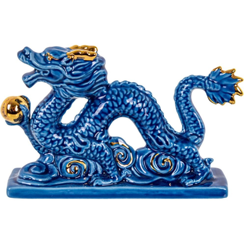 Фігурка декоративна Lefard Дракон із перлиною 15.25 см синя (149-460) - фото 1