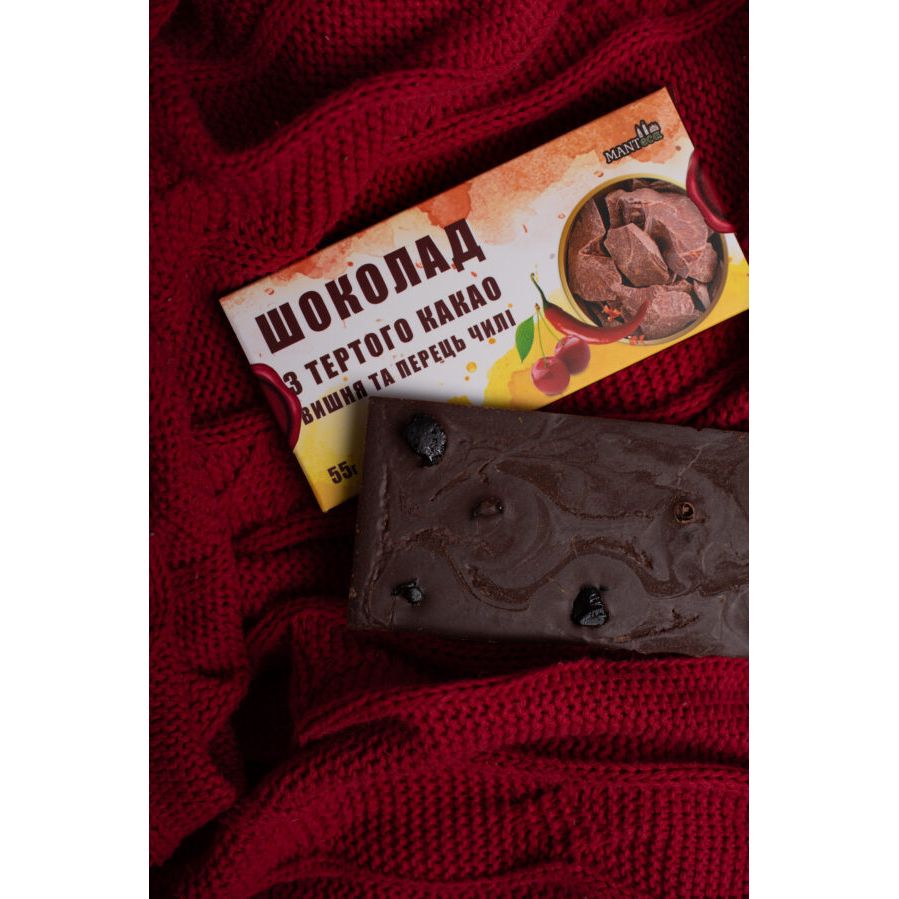 Шоколад темний Manteca Вишня та перець чилі з тертого какао 55 г - фото 2