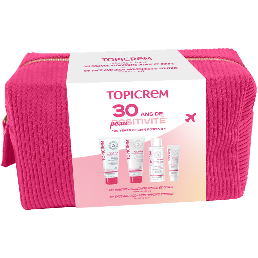 Набор: Мицеллярная вода Topicream Hydra+ 40 мл + Крем для лица Topicrem Hydra+ Light Radiance Cream 15 мл + Ультраувлажняющая эмульсия для тела Topicrem Ultra Hydratant 75 мл + Ультраувлажняющий гель для душа Topicream 75 мл - фото 1