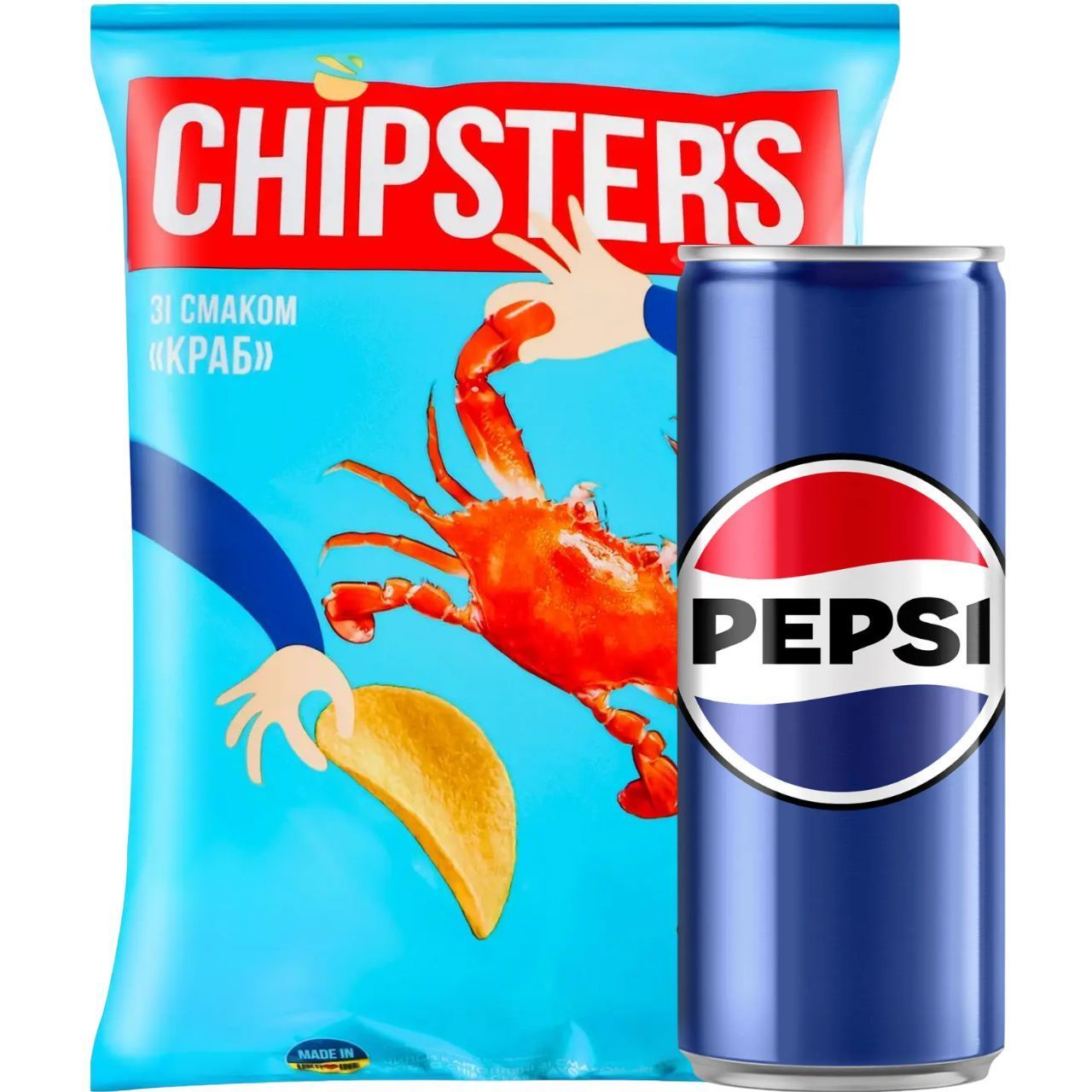 Набір: чипси Chipster's зі смаком краба 130 г + напій Pepsi безалкогольний сильногазований 0.33 л - фото 1