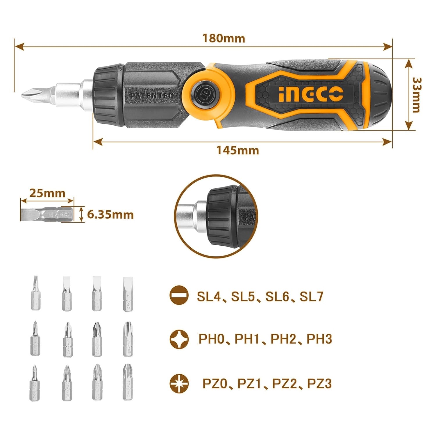 Викрутка Ingco з тріскачкою та бітами 13 в 1 (AKISD1208) - фото 7