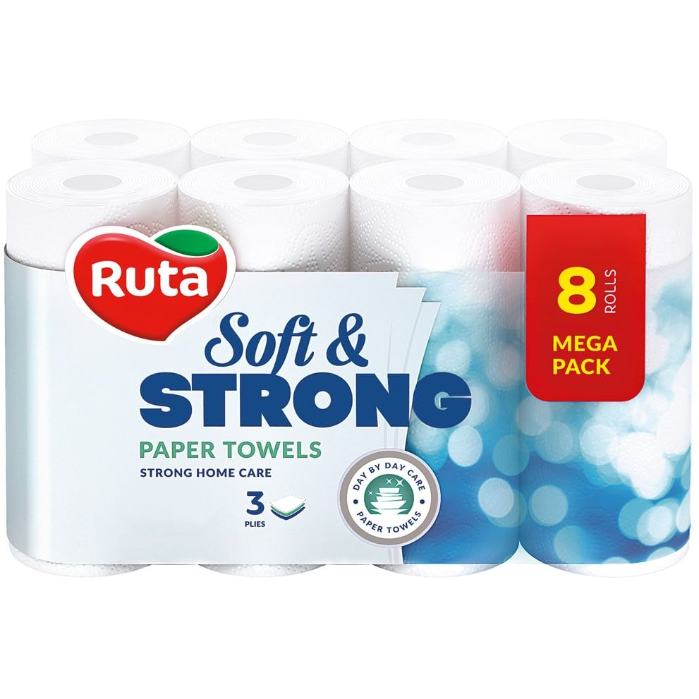 Паперові рушники Ruta Soft&Strong, тришарові, 8 рулонів - фото 1