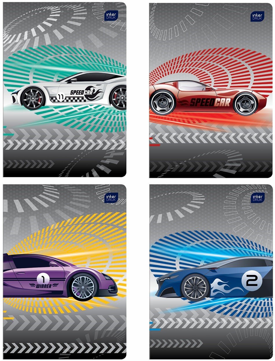 Тетрадь Interdruk Speed cars, клетка, A5, 12 листов, 4 шт. (298560) - фото 1