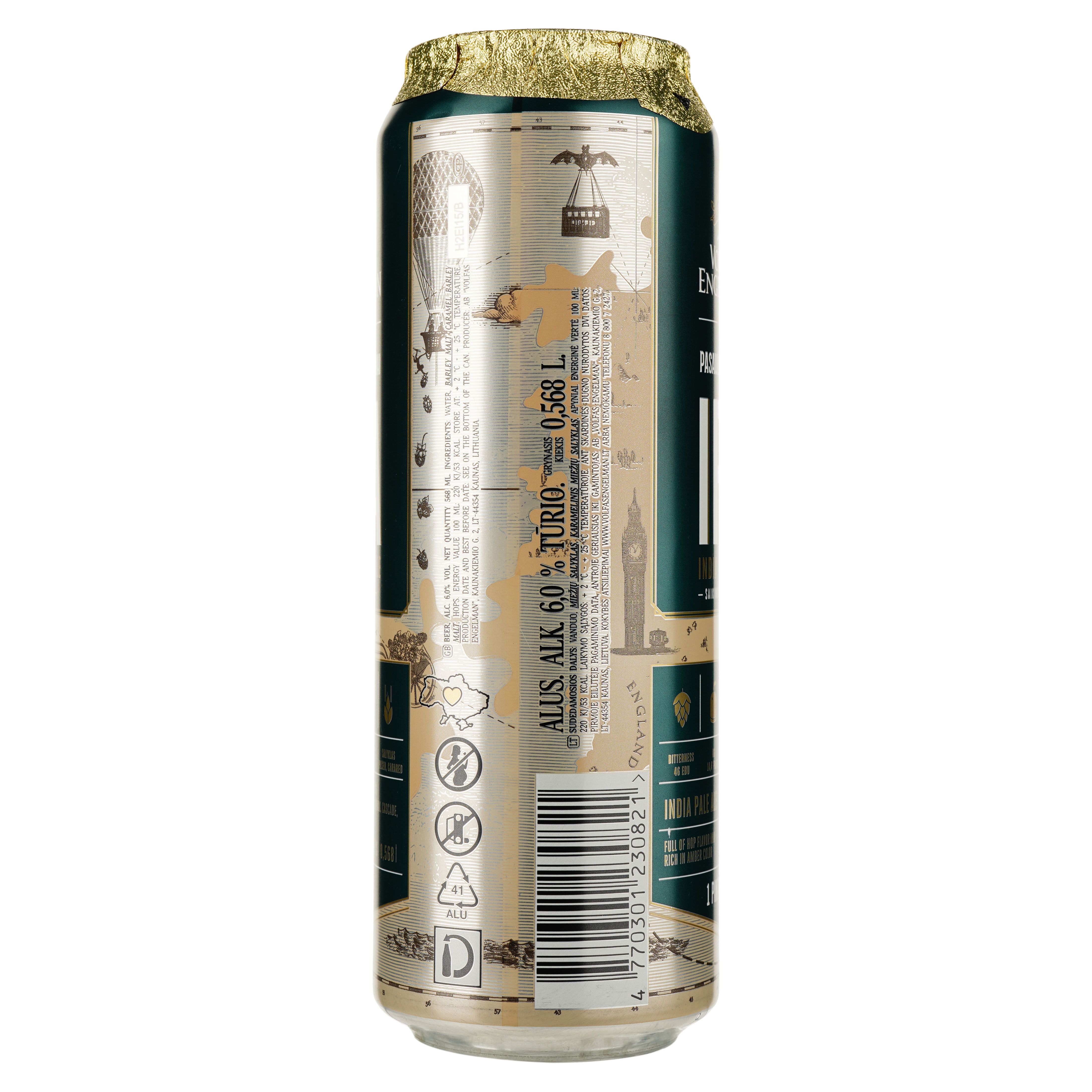 Пиво Volfas Engelman IPA, янтарное, 6%, ж/б, 0,568 л (822035) - фото 2