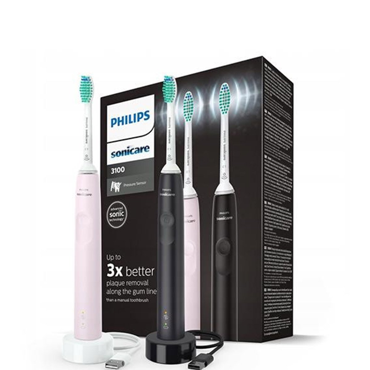 Набор звуковых электрических зубных щеток Philips Sonicare Series 3100 HX3675/15, розовая + черная, 2 шт. - фото 2