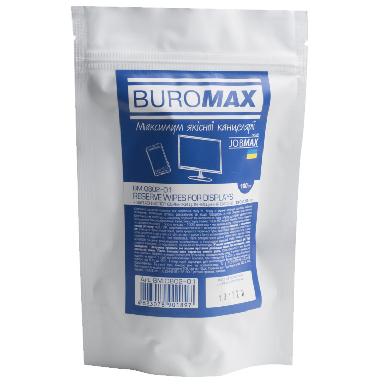 Запасной блок салфеток для чистки экранов и оптики Buromax Jobmax 100 шт. (BM.0802-01) - фото 1