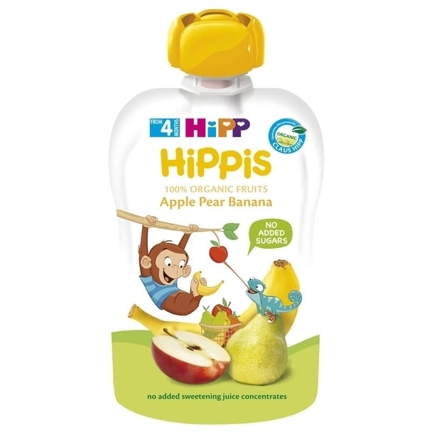 Органічне фруктове пюре HiPP HiPPiS Pouch Яблуко-груша-банан, 100 г - фото 1
