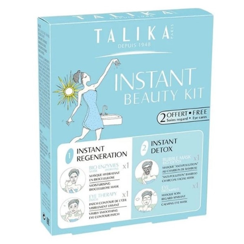 Набір Talika Instant Beauty Kit: маска для обличчя Bio Enzymes Hydrating 1 шт. + маска для обличчя Bubble Bio-Detox 1 шт. + патчі Eye Therapy 1 пара + патчі Bio Enzymes 1 пара - фото 1