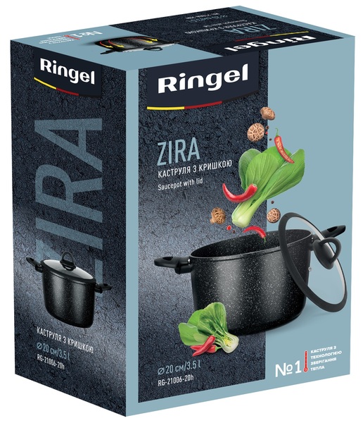 Каструля Ringel Zira, з кришкою, висока, 20 см, 3.5 л, чорна (RG-21006-20h) - фото 5